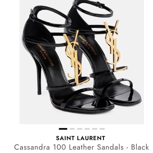 Saint Laurent Elegant Cassandra 100 Black Heels with Brushed Gold Logo - Picture 14 of 16